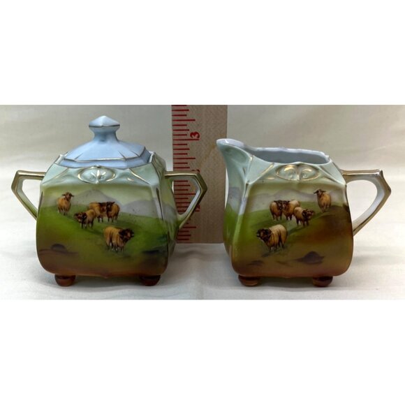 Vintage Royal Bayreuth Sheep on Pasture Creamer & Sugar Bowl with Lid Bavaria - Picture 13 of 14